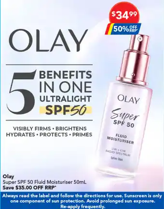 Amcal Pharmacies Olay Super SPF 50 Fluid Moisturiser offer