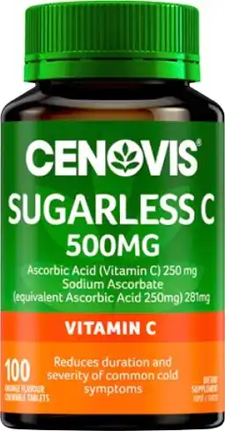 Amcal Pharmacies Cenovis Sugarless Vitamin C 100 Chewable Tablets offer
