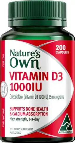 Amcal Pharmacies Nature’s Own Vitamin D3 1000IU 200 Capsules offer