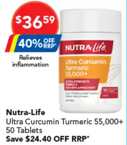Amcal Pharmacies Nutra Life Ultra Curcumin Turmeric 55,000+ 50 Tablets offer