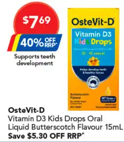 Amcal Pharmacies OsteVit D Vitamin D3 Kids Drops Oral Liquid Butterscotch Flavour offer