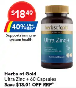 Amcal Pharmacies Herbs of Gold Ultra Zinc + 60 Capsules offer