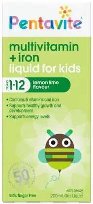 Amcal Pharmacies Pentavite Multivitamin + Iron Liquid for Kids Lemon Lime Flavour offer