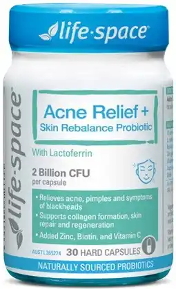 Amcal Pharmacies Life-Space Acne Relief + Skin Rebalance Probiotic 30 Capsules offer