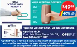 Amcal Pharmacies Optifast vlcd chocolate shake flavour offer