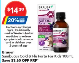 Amcal Pharmacies Brauer Sambucus Cold & Flu Forte For Kids offer