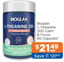 Good Price Pharmacy Bioglan L-Theanine 200 Calm & Focus 60 Capsules offer