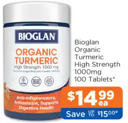 Good Price Pharmacy Bioglan Organic Turmeric High Strength 1000mg 100 Tablets offer