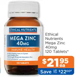 Good Price Pharmacy Ethical Nutrients Mega Zinc 40mg 120 Tablets offer
