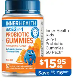 Good Price Pharmacy Inner health kids 3-in-1 probiotic gummies 50 Pack offer