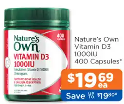 Good Price Pharmacy Nature's Own Vitamin D3 1000IU 400 Capsules offer