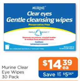 Good Price Pharmacy Murine clear eye wipes 30 pack offer