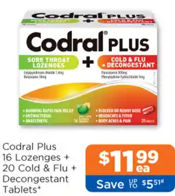 Good Price Pharmacy Codral plus 16 lozenges + 20 cold & flu + decongestant tablets offer