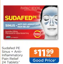 Good Price Pharmacy Sudafed pe sinus + anti- inflammatory pain relief 24 tablets offer
