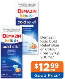 Good Price Pharmacy Demazin kids cold relief blue or colour free syrup offer