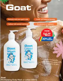 Amcal Pharmacies Goat Moisturising Body Wash or Lotion offer