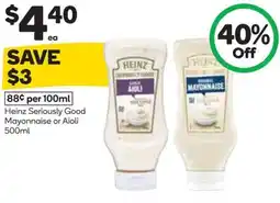 Woolworths Heinz Seriously Good Mayonnaise or Aioli offer