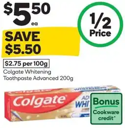 Woolworths Colgate Whitening Toothpaste Advanced offer