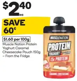 Woolworths Muscle Nation Protein Yoghurt Caramel Cheesecake Pouch offer