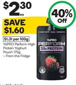Woolworths Yopro perform high protein yoghurt pouch offer