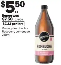 Woolworths Remedy Kombucha Raspberry Lemonade offer