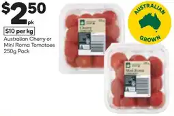 Woolworths Australian Cherry or Mini Roma Tomatoes Pack offer
