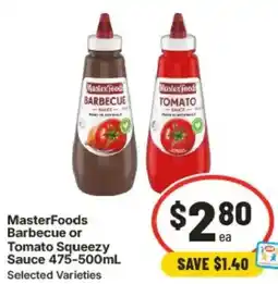 IGA MasterFoods Barbecue or Tomato Squeezy Sauce offer