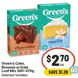 IGA Greens Cake Brownie or Date Loaf Mix offer