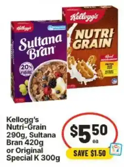 IGA Kelloggs Nutri Grain Sultana Bran or Original Special K offer