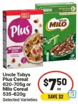 IGA Uncle Tobys Plus Cereal or Milo Cereal offer