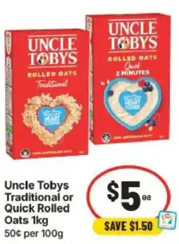 IGA Uncle Tobys Traditional or Quick Rolled Oats offer