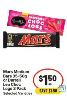 IGA Mars Medium Bars or Darrell Lea Choc Logs offer