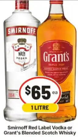 IGA Smirnoff Red Label Vodka or Grants Blended Scotch Whisky offer