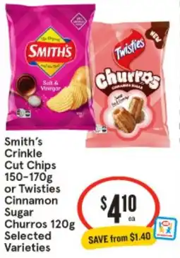 IGA Smiths Crinkle Cut Chips or Twisties Cinnamon Sugar Churros offer