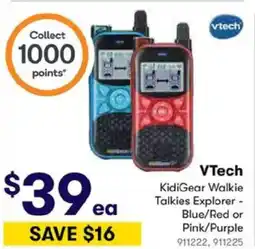 BIG W VTech KidiGear Walkie Talkies Explorer Blue/Red or Pink/Purple offer