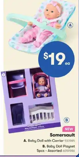 BIG W Somersault Baby Doll with Carrier or Baby Doll Playset offer