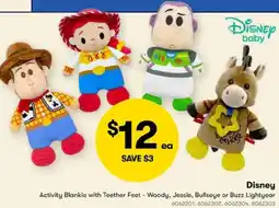 BIG W Disney Activity Blankie with Teether Feet - Woody, Jessie, Bullseye or Buzz Lightyear offer