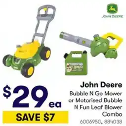 BIG W John Deere Bubble N Go Mower or Motorised Bubble N Fun Leaf Blower Combo offer