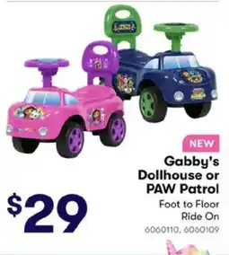 BIG W Gabby's Dollhouse or PAW Patrol Foot to Floor Ride On offer