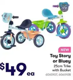 BIG W Toy Story or Bluey 25cm Trike with Bucket offer