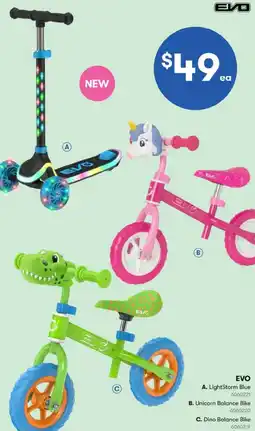 BIG W LightStorm Blue, Unicorn Balance Bike or Dino Balance Bike offer