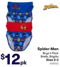 BIG W Spider-Man Boys 4 Pack Briefs, Brights offer