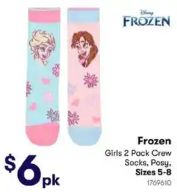 BIG W Frozen Girls 2 Pack Crew Socks, offer