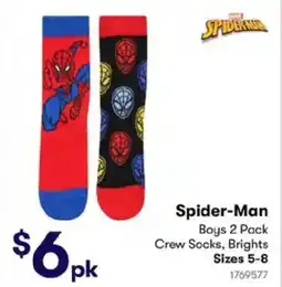 BIG W Spider-Man Boys Crew Socks, Brights offer