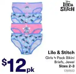 BIG W Lilo & Stitch Girls Bikini Briefs, Jewel offer