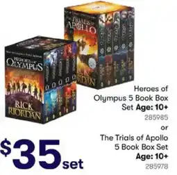 BIG W Heroes of Olympus 5 Book Box Set Age: 10+ or The Trials of Apollo 5 Book Box Set Age: 10+ offer