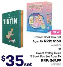 BIG W Tintin 8 Book Box Set Age: 8+ Sweet Valley Twins 5 Book Box Set Age: 7+ offer