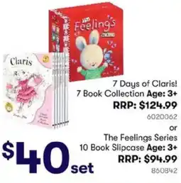 BIG W 7 Days of Claris! 7 Book Collection Age: 3+ or The Feelings Series 10 Book Slipcase Age: 3+ offer
