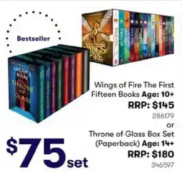 BIG W Wings of Fire The First Fifteen Books Age: 10+ or Throne of Glass Box Set (Paperback) Age: 14+ offer