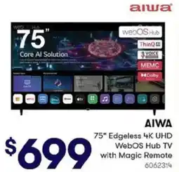 BIG W AIWA 75" Edgeless 4K UHD WebOS Hub TV with Magic Remote offer